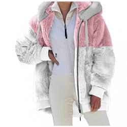 Bluelucon Fleecejacke Damen Weiß, Fleecejacke Damen mit Kapuze Coat Plüschjacke Cardigan Mode Teddy-Fleece Fleecemantel Übergangsjacke Warm Flauschige Cardigan Jacke Parka Teddyjacke von Bluelucon