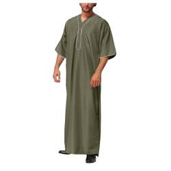 Bluelucon Herren Muslim Kaftan,Einfarbig Roben Kurzarm Abaya Kaftan Rundhals Knöchellange Kleidung Abaya Grün,L von Bluelucon