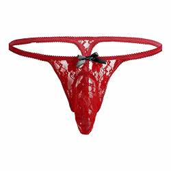 Bluelucon Herren Sexy Unterwäsche Spitze Thong Reizwäsche Tanga Herren Slips Atmungsaktive Unterwäsche Herren Unterhosen Herren Body Sexy Dessous Rot L von Bluelucon