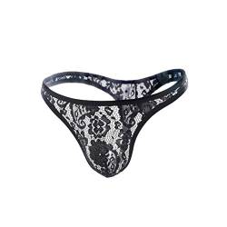 Bluelucon Herren Sexy Unterwäsche Spitze Thong Reizwäsche Tanga Herren Slips Shorts Herren Unterwäsche Unterhosen Männer Männer Dessous Erotisch Schwarz XL von Bluelucon