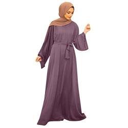 Bluelucon Kaftan Damen Lang Arabisch Hijab Set Burka Ferace Giyim Muslim Türkisch Muslimische Lang Kleider Set Frauen Robe Mit Hijab 0620A-Lila XXL von Bluelucon