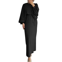 Bluelucon Muslimische Kleidung Frauen Islamischer Naher Osten Dubai Türkei Maxi Ferace Giyim Muslim Dubai Kaftan Kleid Für Ramadan Länge Mit Hijab Schwarz S von Bluelucon