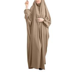 Bluelucon Prayer Dress Muslim Women Dubai Hijab Hochzeit Namaz Elbisesi Kadin Türkisch Muslimische Lang Kleider Set Islamische Gebetskleidung Frauen Khaki Einheitsgröße von Bluelucon