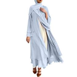 Bluelucon Prayer Dress Muslim Women Islamischer Naher Osten Dubai Türkei Maxi Abaya for Women Türkisch Muslimische Lang Kleider Set Beten Kleidung Für Frauen Muslim Hellblau XXL von Bluelucon