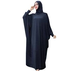 Bluelucon Prayer Dress Muslim Women Islamischer Naher Osten Dubai Türkei Maxi Long Sleeve Islamic Prayer Dress Türkisch Muslimische Lang Kleider Set Frauen Robe Mit Hijab Marine Einheitsgröße von Bluelucon