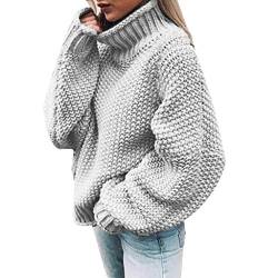 Bluelucon Winterpullover Damen Winter Langarm Lose Strickpullover Winterpullover Grobstrickpullover Oversize Pullover Grobstrick Strickpulli #2-Grey 3XL von Bluelucon