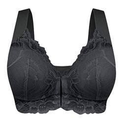 Bustier Damen Große Brüste Sport BH Starker Halt Vordere Schnalle Yoga Sports BH Bra Top Sexy Damen-BH Lacy Tops Yoga Jogging Lauf Fitness Training Schwarz 6XL von Bluelucon