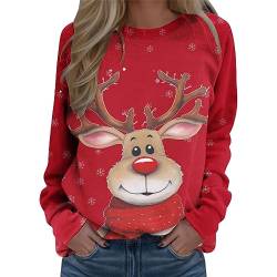 Christmas Sweatshirt Damen Casual Christmas Pulli Pulli Tops Pullover Damen Weihnachtspullover Große Größen Winter Longpullover für Damen Xmas Pulli Shirt Rot S von Bluelucon