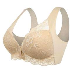 Damen Bügel BH Push Up Plus Size BH Weicher Bequemer BH bügelloser Schlaf Still Sport Büstier in vielen Farben Lace Bra Spitzen BH Bralette Spitze Gepolstert für Damen und Mädchen BL324 Beige 80C von Bluelucon