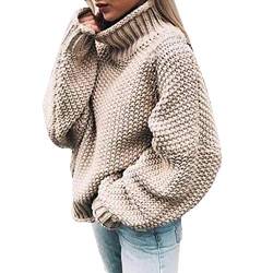 Damen Pullover Elegant Pullover Oberteile Grobmaschig Oversize Strickpulli Oversize Pullover Casual Loose Winter Warm Sweater #2-Beige M von Bluelucon