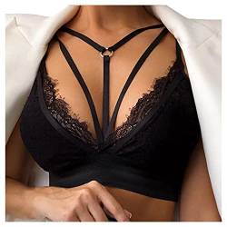 Damen Ungepolstert Lace Floral Bralette Bralet BH Bustier Crop Top Bandage Dessous Korsett Push Up Top Unterwäsche Damen Bikini Wäsche Unterkleidung BH Komfort Drahtloser Triangel-BH Cage Black M von Bluelucon