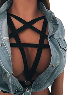 Harness BH, Sexy Negligee Büstenhalter Verführerische Damen elastischen Bralette Harness, Aushöhlen Elastisch Käfig BH Bandage Riemchen Halfter BH Bustier Oben Sexy Body Cage BH Halter Crop Top BL44 von Bluelucon