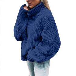 Pullover Damen Warm Rollkragenpullover Grobmaschig Oversize Strickpulli Damenpullover Langarm Elegant Langarm Shirts Pullover Herbst Kleidung #1-Marine 3XL von Bluelucon