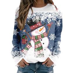 Weihnachts Sweatshirt Damen Große Größen Winter Langarm Rentier Drucken Pulli Damen Weihnachtstop Rundhals Kein Hut Oberteil Für Weihnachten Party Blau-c XL von Bluelucon