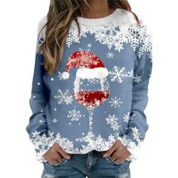 Weihnachtspullover Damen Sweatshirt Casual Christmas Pulli Cute Bequemer Shirt Weihnachtspullover Damen Sweatshirt Herbst Und Winter Pullover Christmas Sweatshirt Blau-b XL von Bluelucon