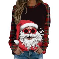 Weihnachtspullover Damen lustig T Shirts Weiblich Frühling Lang Crewneck Rentier Drucken Pulli Lustig Damen Baumwolle gemütlich Sanft Langarmshirt Bluse Weiß-e XL von Bluelucon