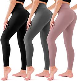 3er-Pack Leggings für Damen, nicht durchsichtig, hohe Taille, Bauchkontrolle, Yogahose, Workout, Laufen, Leggings, 05-sortiert 4, XX-Large von Bluemaple