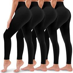 4 Stück Leggings für Frauen Butt Lift Hohe Taille Bauchkontrolle No See Through Yoga Hosen Workout Laufen Leggings, 01-assort01, Large-X-Large von Bluemaple