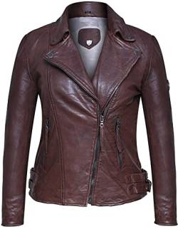 Blueorn Alva Lederjacke Damen - Bikerjacke - Damen Lederjacke – Übergangsjacke - Schwarz Braun Echtleder Tailliert mit Reverskragen (as3, alpha, l, regular, regular, Dunkelbraun) von Blueorn