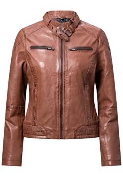 Blueorn Anneli Damen Lederjacke Bikerjacke – Moderner Echt Leder Jacke Übergangsjacke Stehkragen mit Druckknopf Schwarz-Cognac (as3, alpha, 3x_l, regular, regular, Cognac-Braun, 3XL) von Blueorn