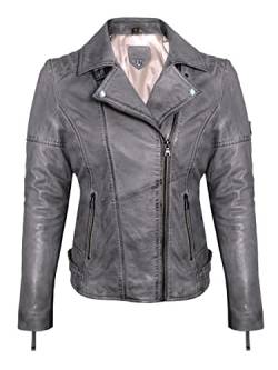 Blueorn Heeda Damen Lederjacke Übergangsjacke aus feinstem Lammnappa Leder - Modernen Bikerjacke Echtleder Jacke mit Reverskragen (as3, alpha, s, regular, regular, Grau) von Blueorn