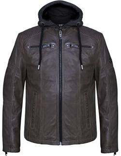 Blueorn Herren Lederjacke Hinrik Bikerjacke-Echt-Leder-Freizeitjacke gefütterte Übergangsjacke - Steppjacke mit Abnehmbarer Kapuzen-Hoodie (as3, Alpha, 3X_l, Regular, Regular, Khaki) von Blueorn