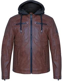 Blueorn Herren Lederjacke Hinrik Bikerjacke-Echt-Leder-Freizeitjacke gefütterte Übergangsjacke - Steppjacke mit Abnehmbarer Kapuzen-Hoodie (as3, alpha, l, regular, regular, Cognac) von Blueorn