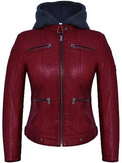 Blueorn INGA Damen Lederjacke mit abnehmbarer Kapuze - Echtleder Bikerjacke Damen aus feinstem Lammnappa Leder im Biker - Braun - Grün (as3, alpha, l, regular, regular, Rot, L) von Blueorn