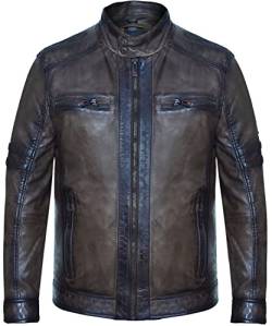 Blueorn LIAM Lederjacke Herren im Bikerstil - Bikerjacke Übergangsjacke Vintage Jacke mit Stehkragen aus Lamm Nappa echt Leder in Braun (as3, alpha, m, regular, regular, Burnt Olive, M) von Blueorn