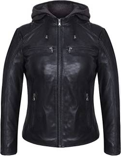 Bluepiel Adele Lederjacke Damen Echtleder Bikerjacke Damen mit abnehmbarer Kapuze aus Lammnappa Leder im Biker Look Schwarz (S) von Bluepiel