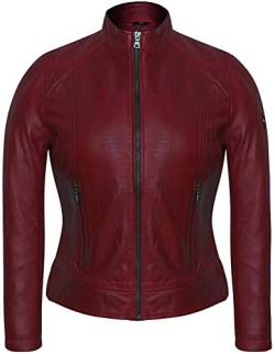 Bluepiel Damen Lederjacke KLARA Bikerjacke mit Stehkragen - Modernen Echtleder Jacke aus Lammnappa Leder Schwarz (as3, alpha, l, regular, regular, Rot) von Bluepiel