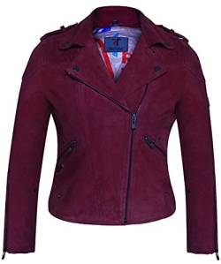 Bluepiel Damen Lederjacke Mila Echtleder Jacke Übergangsjacke Modernen Bikerjacke mit Reverskragen aus feinstem Lammnappa Leder (L, Rot) von Bluepiel