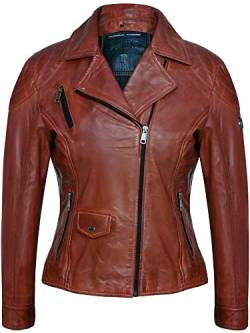 Bluepiel Eleni Lederjacke Damen - Modernen Bikerjacke Echtleder Jacke Übergangsjacke Tailliert mit Reverskragen Braun aus feinstem Lammnappa Leder (as3, alpha, 3x_l, regular, regular, Cognac, 3XL) von Bluepiel