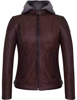 Bluepiel Olena Vintage Lederjacke Damen - Echtleder Bikerjacke mit abnehmbarer Kapuze aus Lammnappa Leder im Biker – Look (XXL, Braun) von Bluepiel