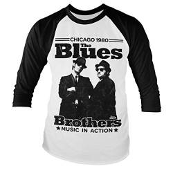 Blues Brothers Offizielles Lizenzprodukt Chicago 1980 Baseball Lange Ärmel T-Shirt (Weiß/Schwarz), X-Large von Blues Brothers