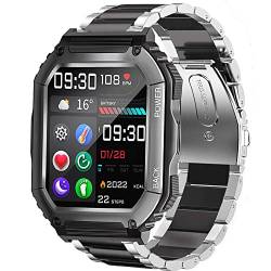 Bleushaweu Armband Kompatibel mit PASONOMI Herren 1,8'' Smartwatch, Classic Edelstahl Uhrenarmband für PASONOMI Smartwatch KR06 / NONGAMX KR06 Smartwatch (Silber-schwarz) von Blueshaweu
