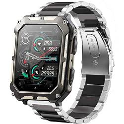 Bleushaweu Armband Kompatibel mit SGDDFIT Smartwatch Herren 1,83'', Classic Edelstahl Uhrenarmband für SGDDFIT Herren 1,83'' / meoonley C20pro /MIGOUFIT C20pro / LIGE ST9 Smartwatch (Silber-schwarz) von Blueshaweu