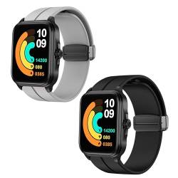 Blueshaweu 22mm armband für SOUYIE 1,91 Zoll Smartwatch T90, Silikon Dual Magnetisch Einstellbar Armbänder Kompatibel mit SOUYIE T90 Smartwatch (schwarz+grau) von Blueshaweu