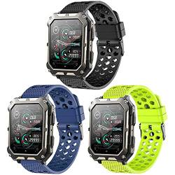 Blueshaweu Armband Kompatibel Für SGDDFIT Smartwatch Herren 1,83'', Sport Silikon Classic Ersatz Uhrenarmband Für SGDDFIT 1,83'' / meoonley/MIGOUFIT C20pro / LIGE ST9 Smartwatch (schwarz+blau+grün) von Blueshaweu