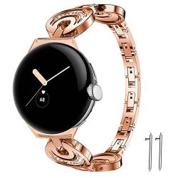 Blueshaweu Armband Kompatibel Google Pixel Watch, Glitzer Strass Diamant Metall Ersatz Armbänder für Google Pixel Watch Damen (Roségold) von Blueshaweu