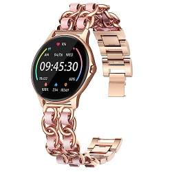 Blueshaweu Damen Kettenbänder Kompatibel mit LW51 Smartwatch, Edelstahlband Lederschlaufe Ersatzarmband für ENOMIR LW51 / Gydom LW51 Smartwatch (Rosa-Roségold) von Blueshaweu