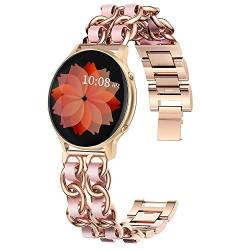 Blueshaweu Damen Kettenbänder Kompatibel mit TUYOMA Smartwatch 1.28", Edelstahlband Lederschlaufe Ersatzarmband für TUYOMA LW36 Smartwatch (Roségold-Rosa) von Blueshaweu