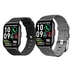 Blueshaweu Onetuo Armband Kompatibel für Popglory P95 Smartwatch, Nylon Strick Replacement Uhrenarmband für Popglory P95 / ZOSKVEE P95 / Coollia P95 / SKG V7-2 Smartwatch (schwarz+grau) von Blueshaweu