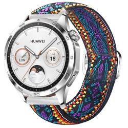 Blueshaweu für HUAWEI GT 4 Smartwatch Einstellbar Stoff Armbänder, Weich und Dehnbar Elastizität Ersatzband für HUAWEI GT 4 Smartwatch (GT 4 41mm, Lila Blüten) von Blueshaweu