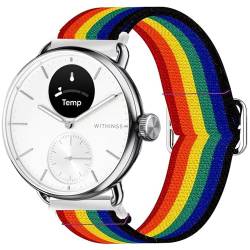 Blueshaweu18mm 20mm Einstellbar Stoff Armbänder für Withings Smartwatch, Weich und Dehnbar Elastizität Ersatzband für ScanWatch 2 38mm/ ScanWatch 2 42mm (18mm, Regenbogen) von Blueshaweu