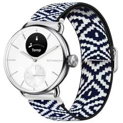 Blueshaweu18mm 20mm Einstellbar Stoff Armbänder für Withings Smartwatch, Weich und Dehnbar Elastizität Ersatzband für ScanWatch 2 38mm/ ScanWatch 2 42mm (20mm, Blaues Gitter) von Blueshaweu