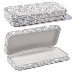 Blueshyhall Sonnenbrillen Etui Hardcase Glizter, Bling Brillenetui mit Diamant Strass, Sunglasses Case Organizer Box, Brillenetui Hardcase Flach Sonnenbrillen Etui Hartschale Faltbar (Weiß) von Blueshyhall