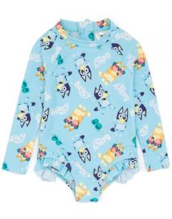 Bluey Mädchen Badeanzug | Baby Kleinkinder Blau Bingo Logo überall drucken Badeanzug | Langarm mit Rüschensaum von Bluey