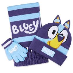 Bluey Mütze, Schal und Handschuh Set - Mütze Schal Set Mädchen Bingo Wintermütze Mädchen Geschenke von Bluey