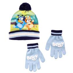 Bluey Mütze und Handschuhe für Jungen, Winterset für Kinder, Winter Accessoires für Kinder im Bandit Heeler und Chilli Heeler Design von Bluey